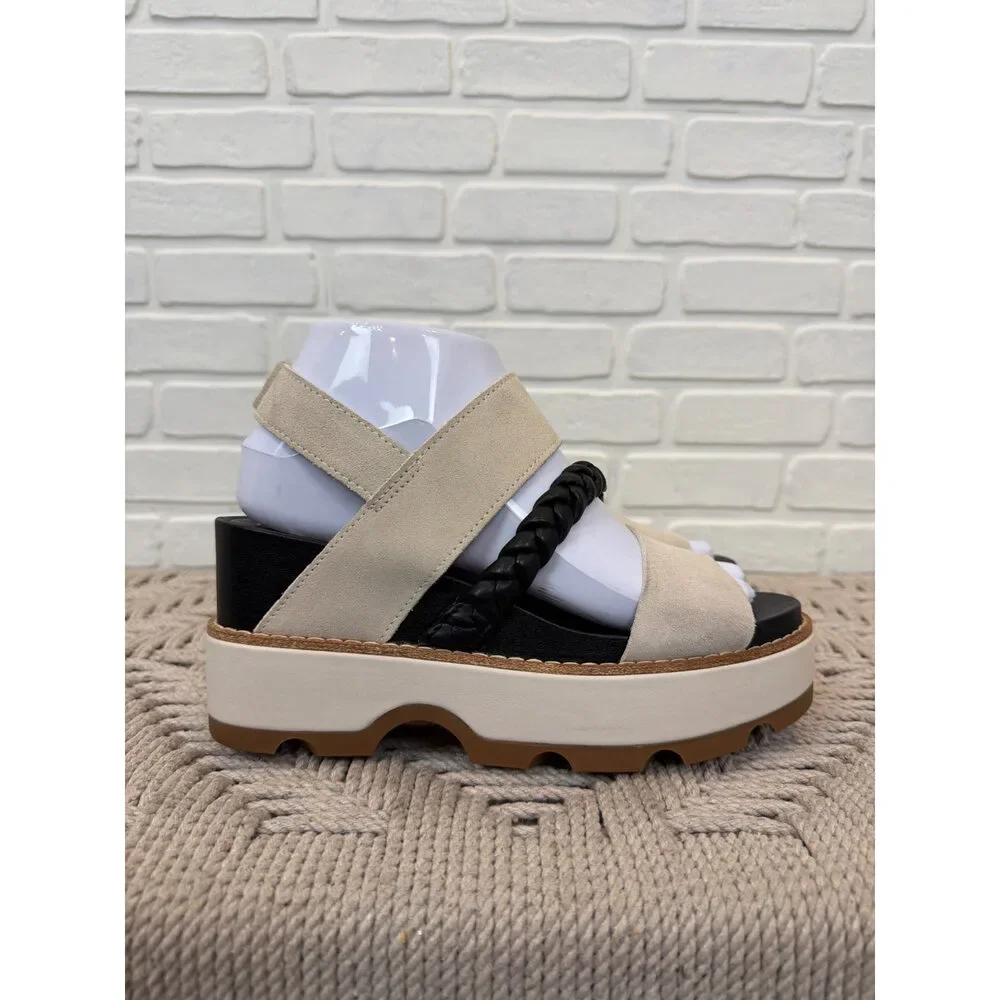 Sorel Platform Sandals Beige Suede Braided Strap Size 7
